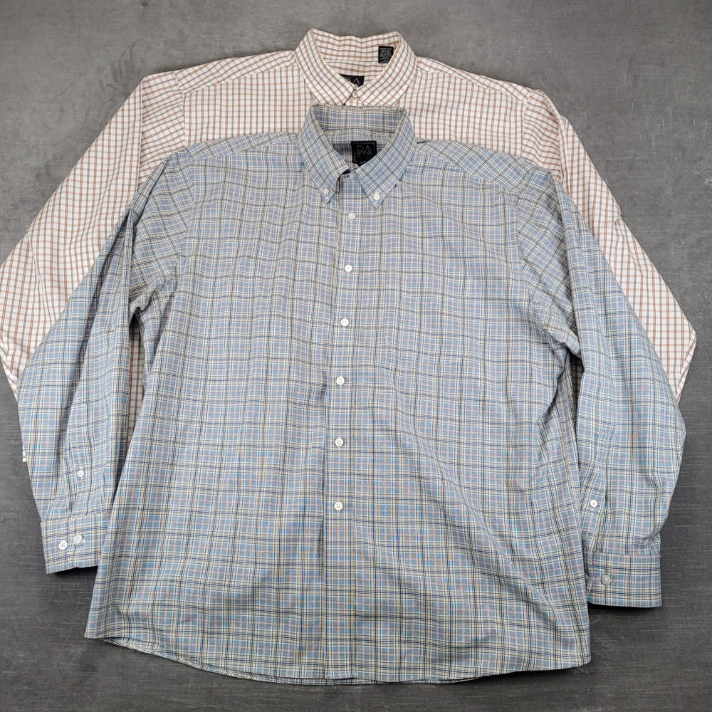 Lot of‎ 2 Jos A Bank Traveler Collection Mens XL Button Down Shirts Plaid Cotton
